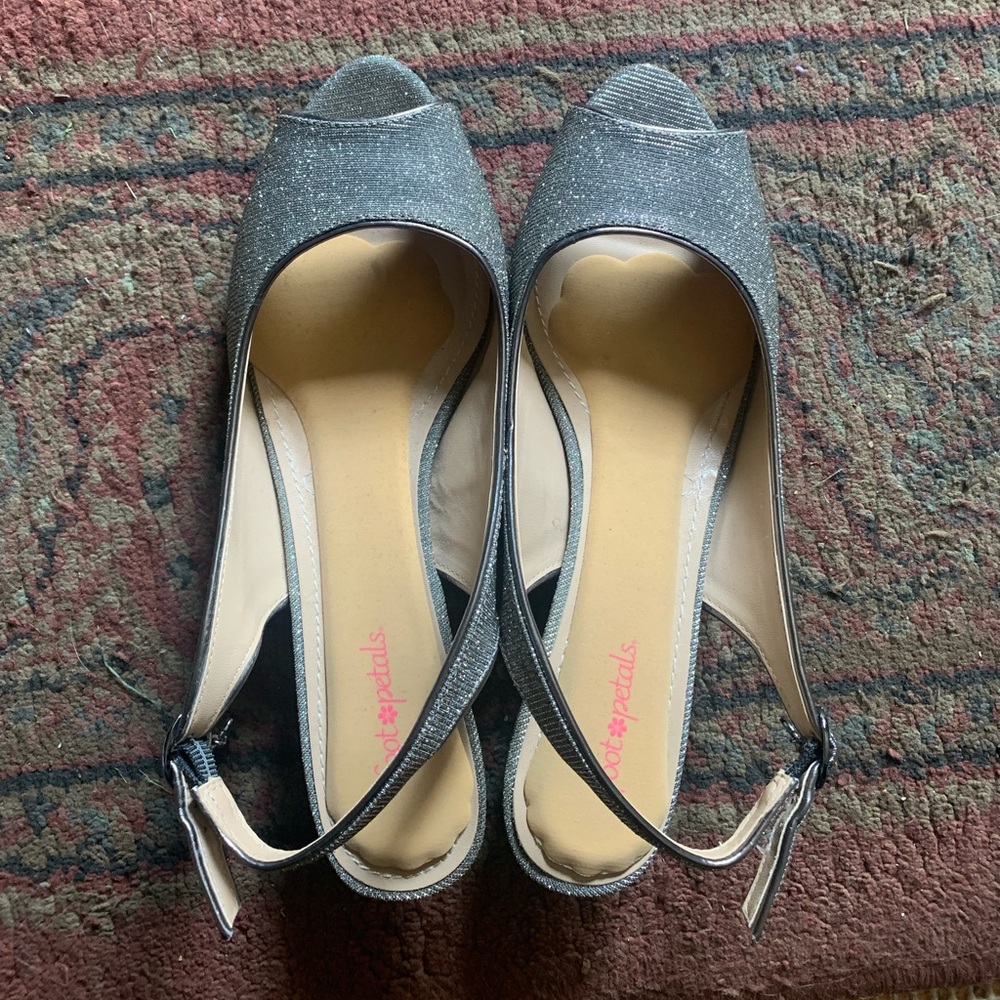 Silver J Reneé slingback pumps. Worn once for a wedding w/added petal pushers.
